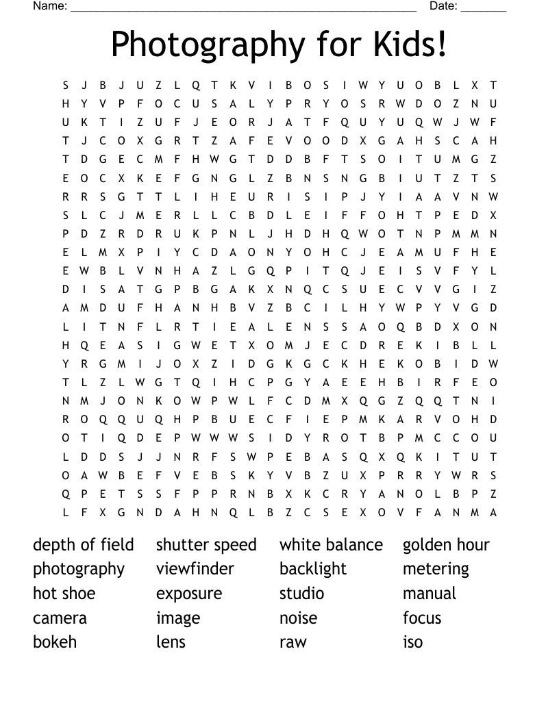 Photography for Kids! Word Search