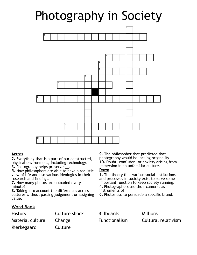Photography in Society  Crossword