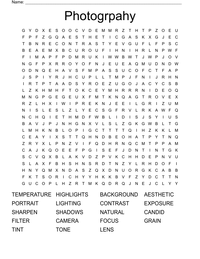 Photogrpahy  Word Search