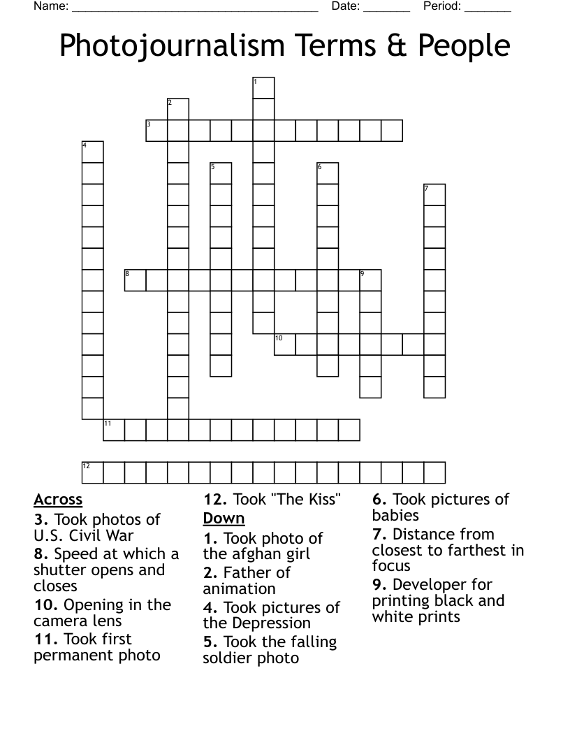 Photojournalism Terms & People Crossword