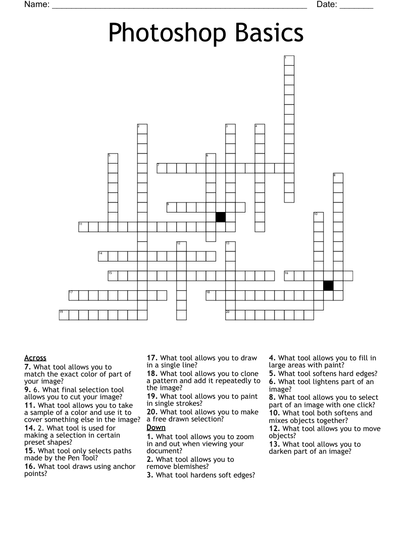 Photoshop Basics Crossword