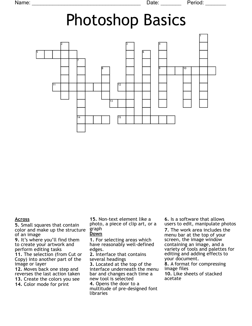 Photoshop Basics Crossword
