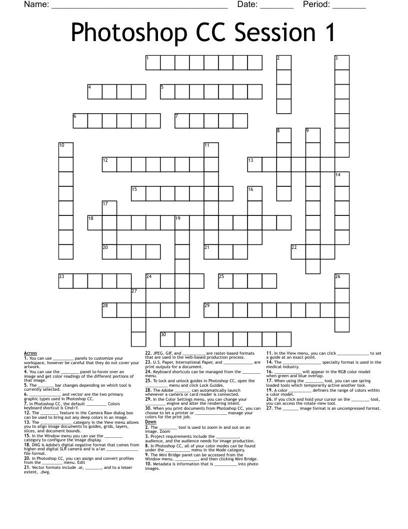 Photoshop CC Session 1 Crossword