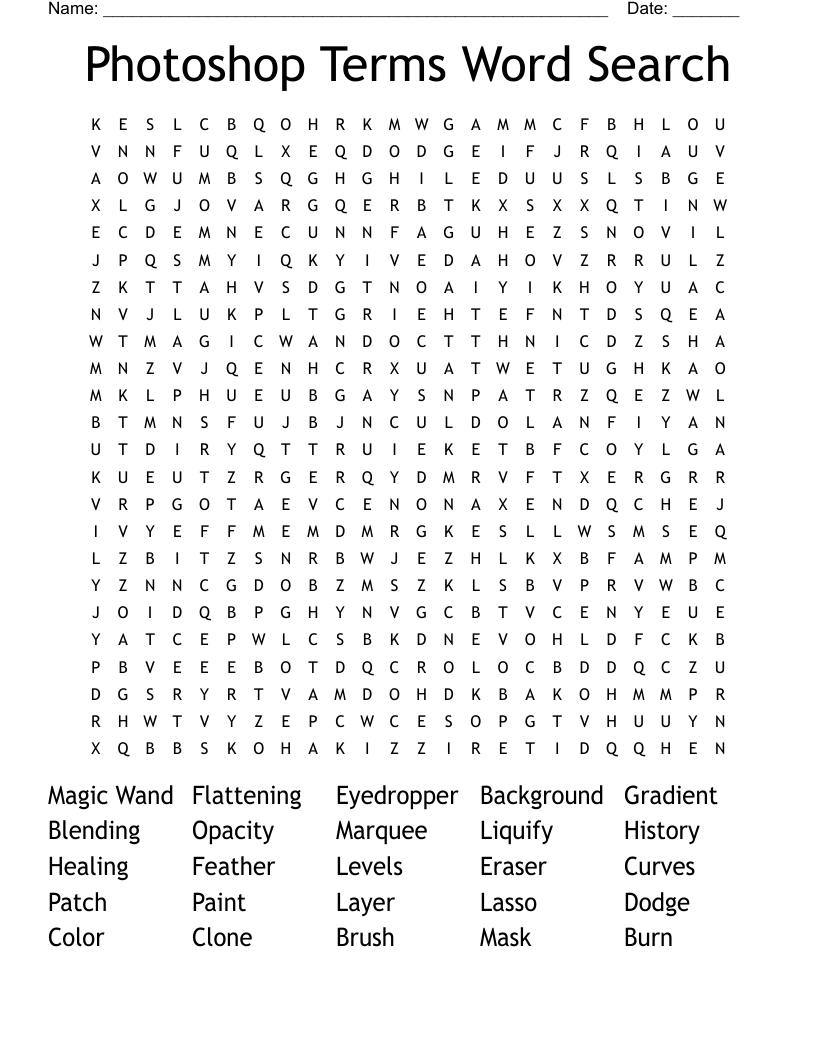 Photoshop Terms Word Search