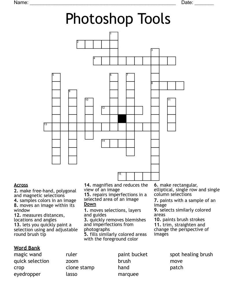 Photoshop Tools Crossword