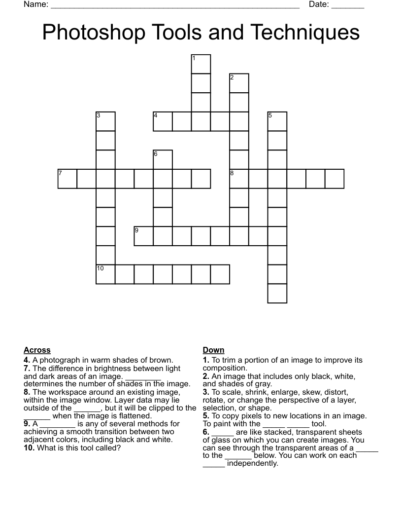 Photoshop Tools and Techniques Crossword