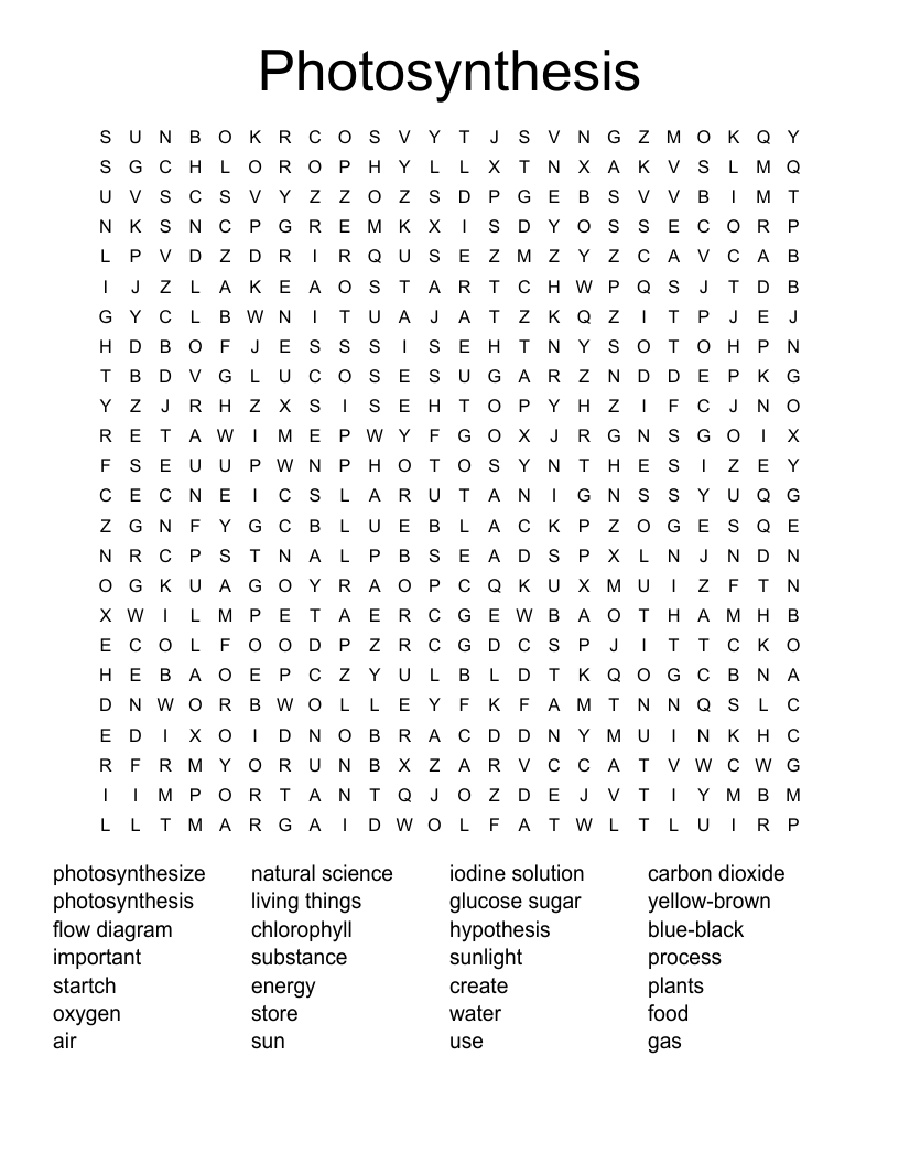 Photosynthesis Word Search