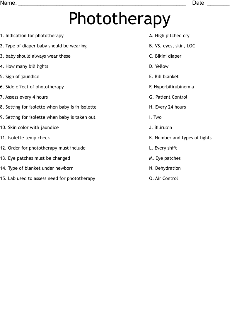 Phototherapy Worksheet