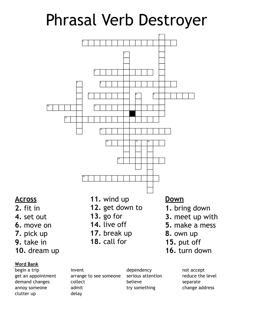 Phrasal Verb Destroyer Crossword