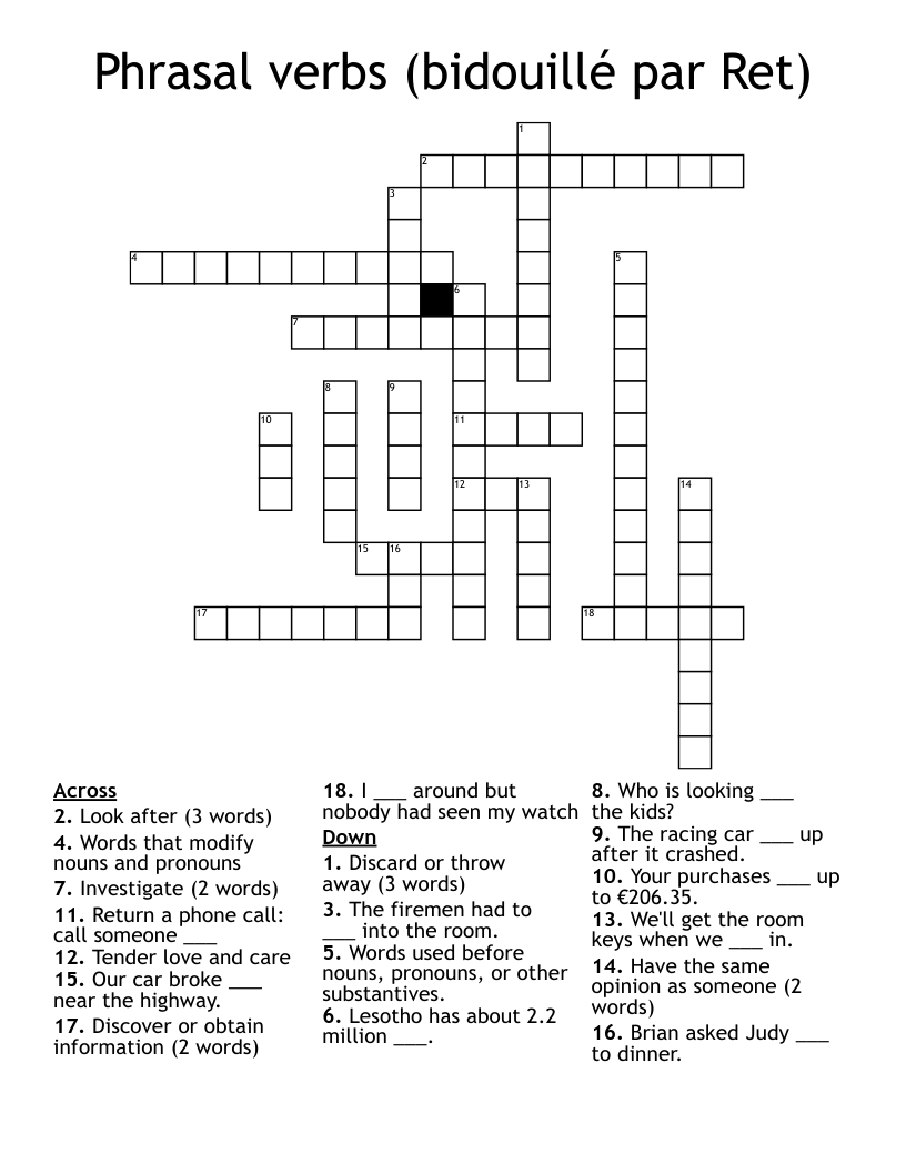Phrasal verbs (bidouillé par Ret) Crossword