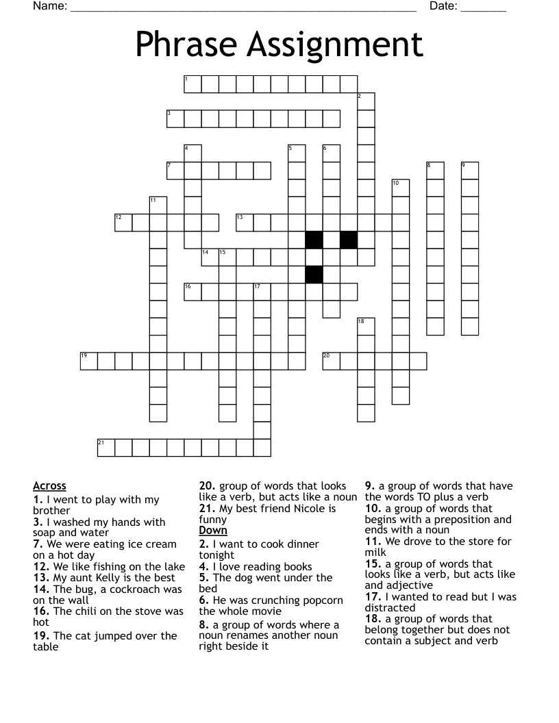 Phrase Assignment Crossword