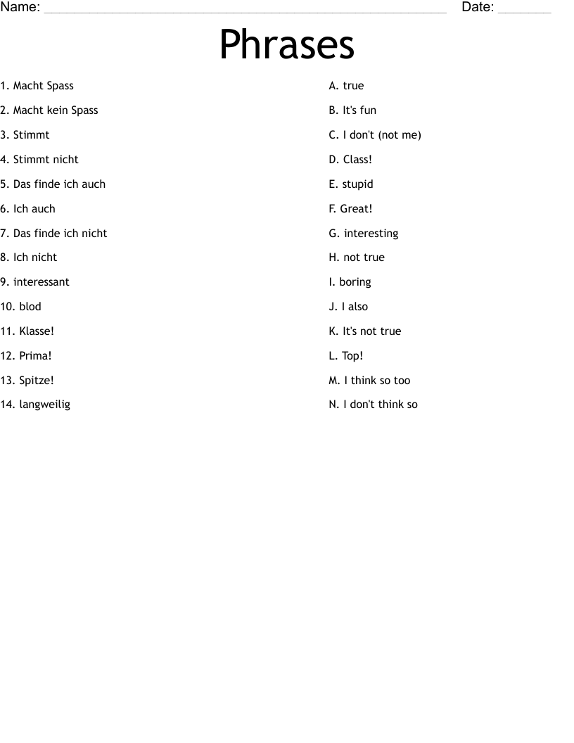 Phrases Worksheet