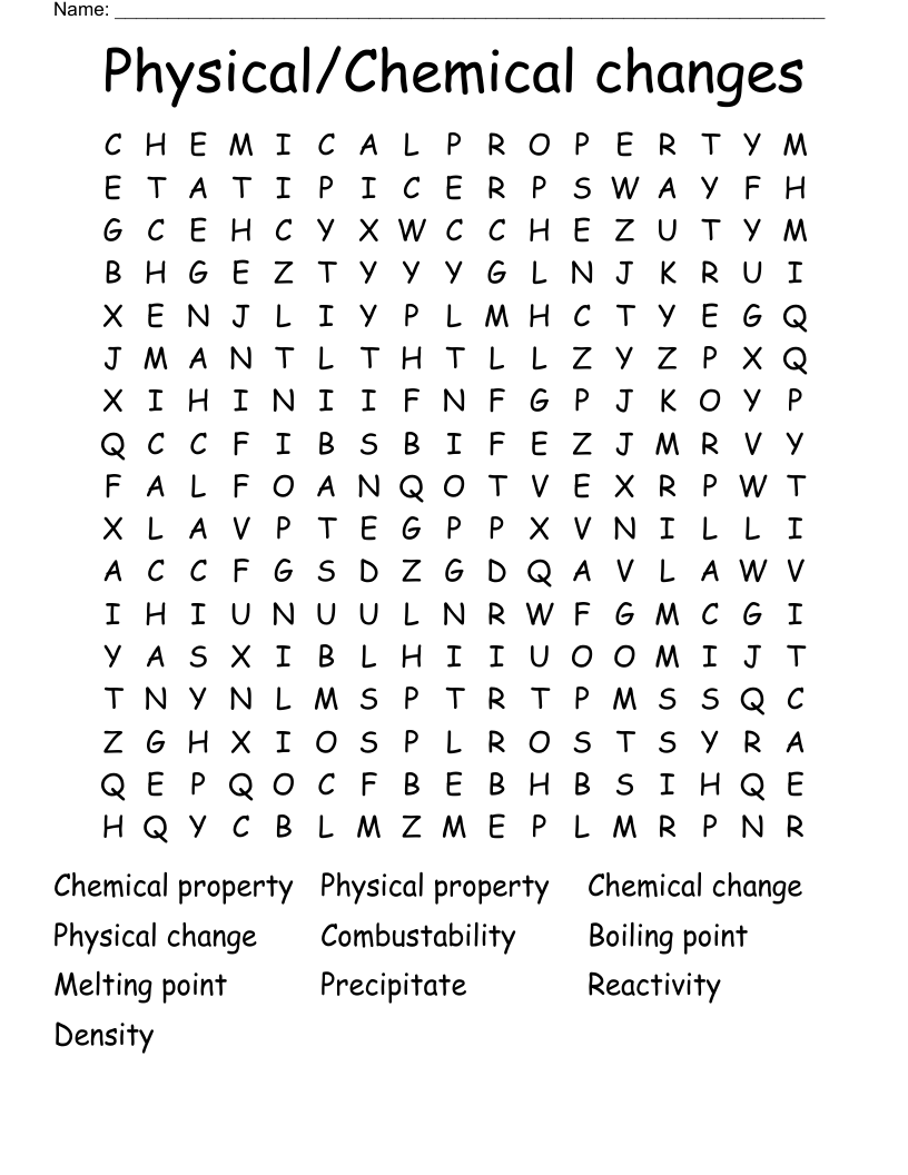 Physical/Chemical changes Word Search