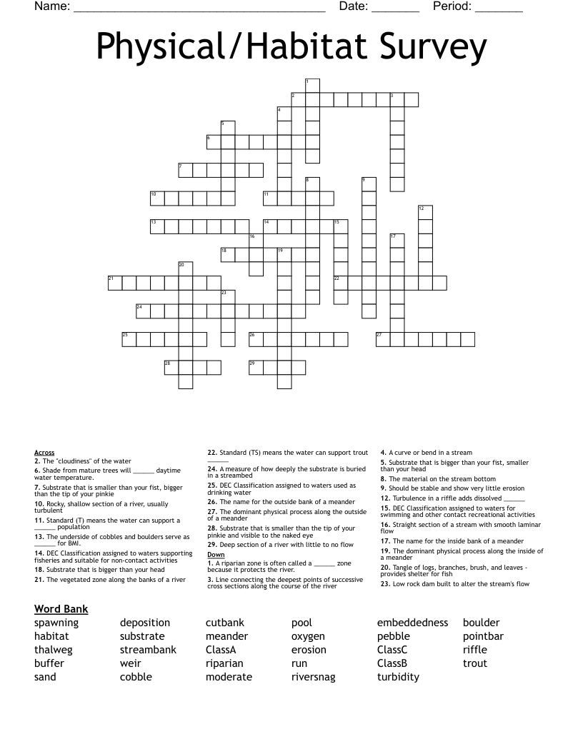 Physical/Habitat Survey Crossword