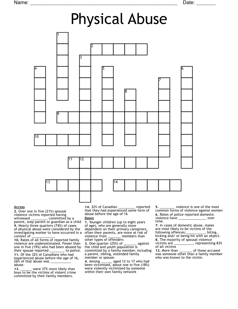 Physical Abuse Crossword