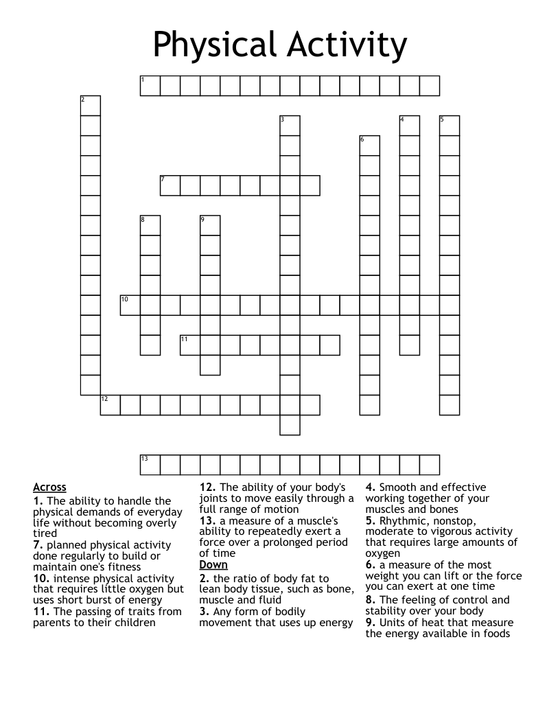 Physical Activity Crossword