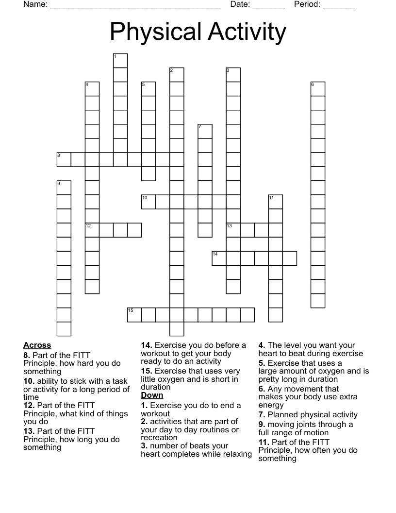 Physical Activity Crossword