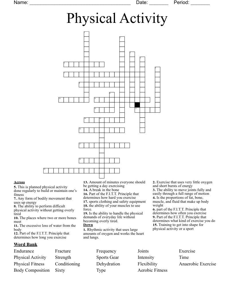 Physical Activity Crossword