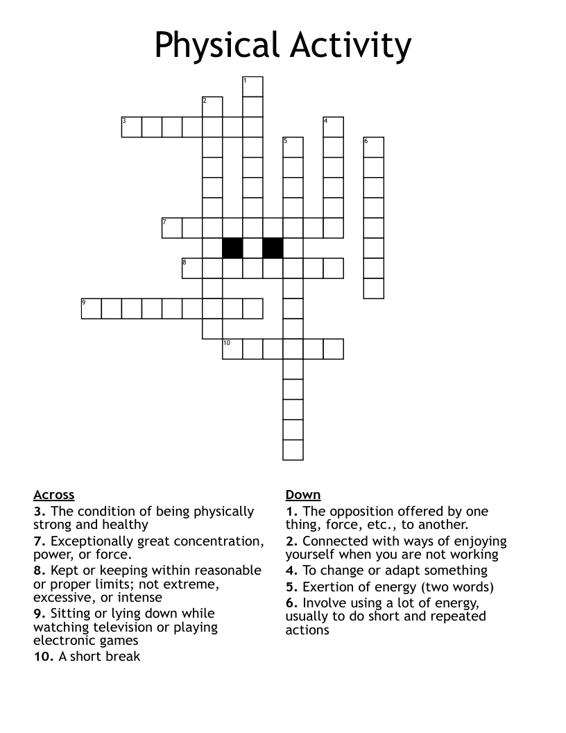 Physical Activity Crossword