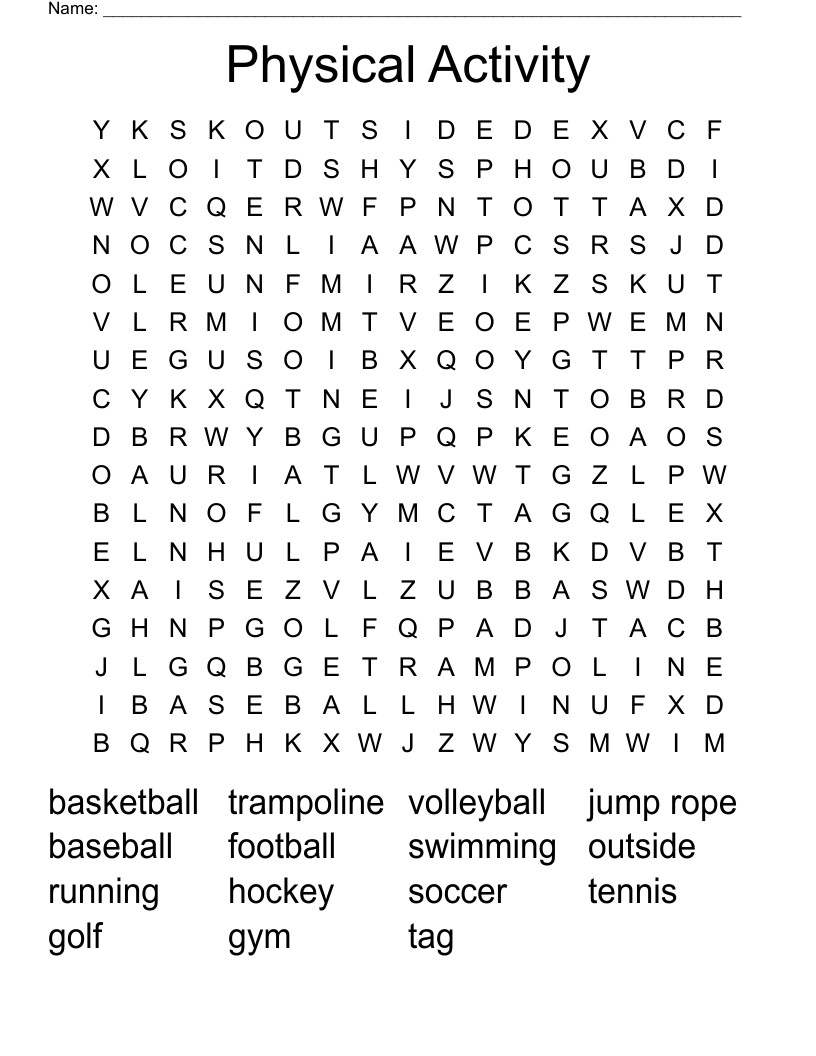 Physical Activity Word Search