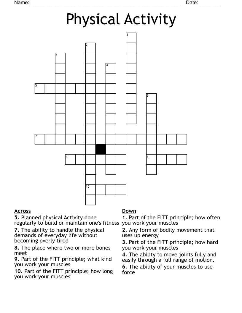Physical Activity Crossword