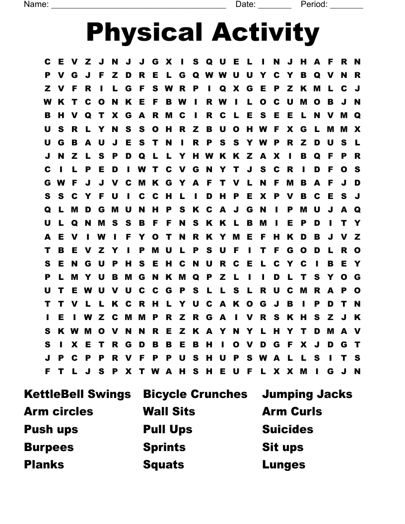 Physical Activity Word Search