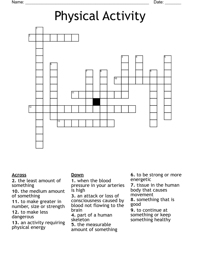 Physical Activity Crossword
