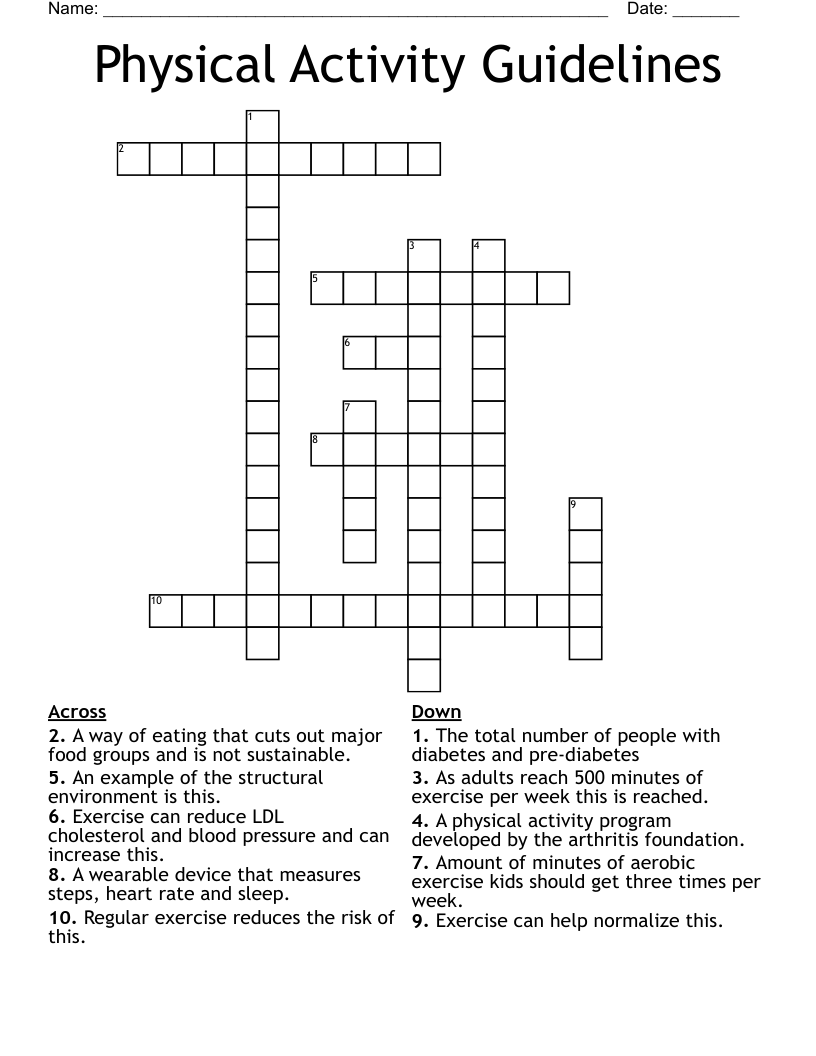 Physical Activity Guidelines Crossword