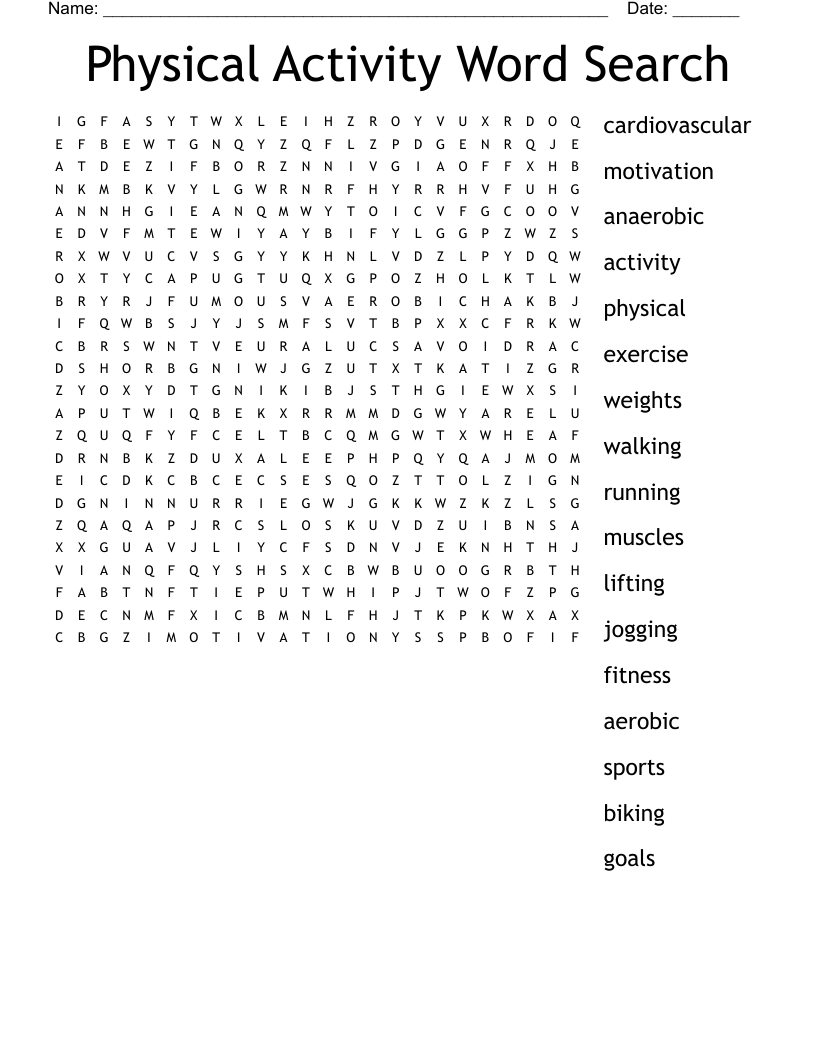 Physical Activity Word Search