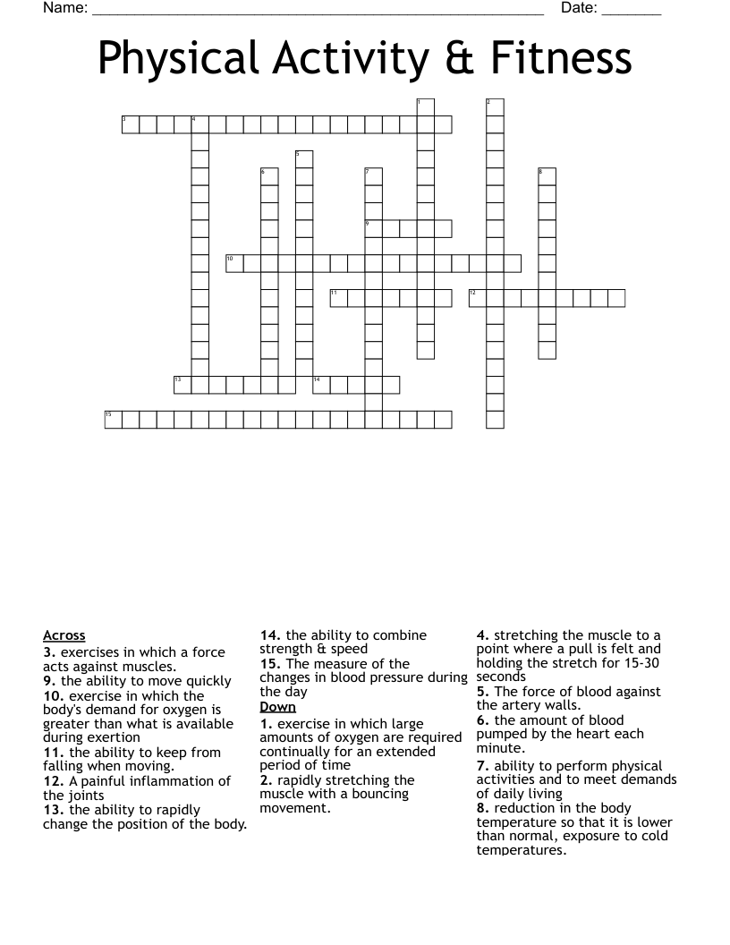Physical Activity & Fitness  Crossword
