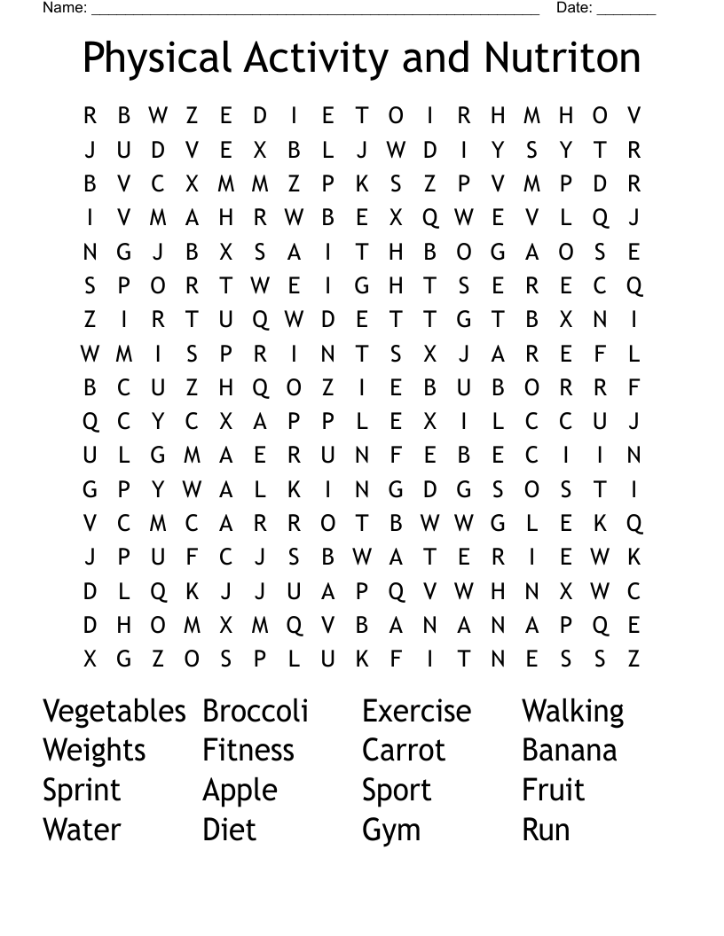 Physical Activity and Nutriton  Word Search