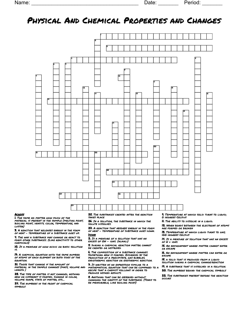Physical And Chemical Properties and Changes  Crossword