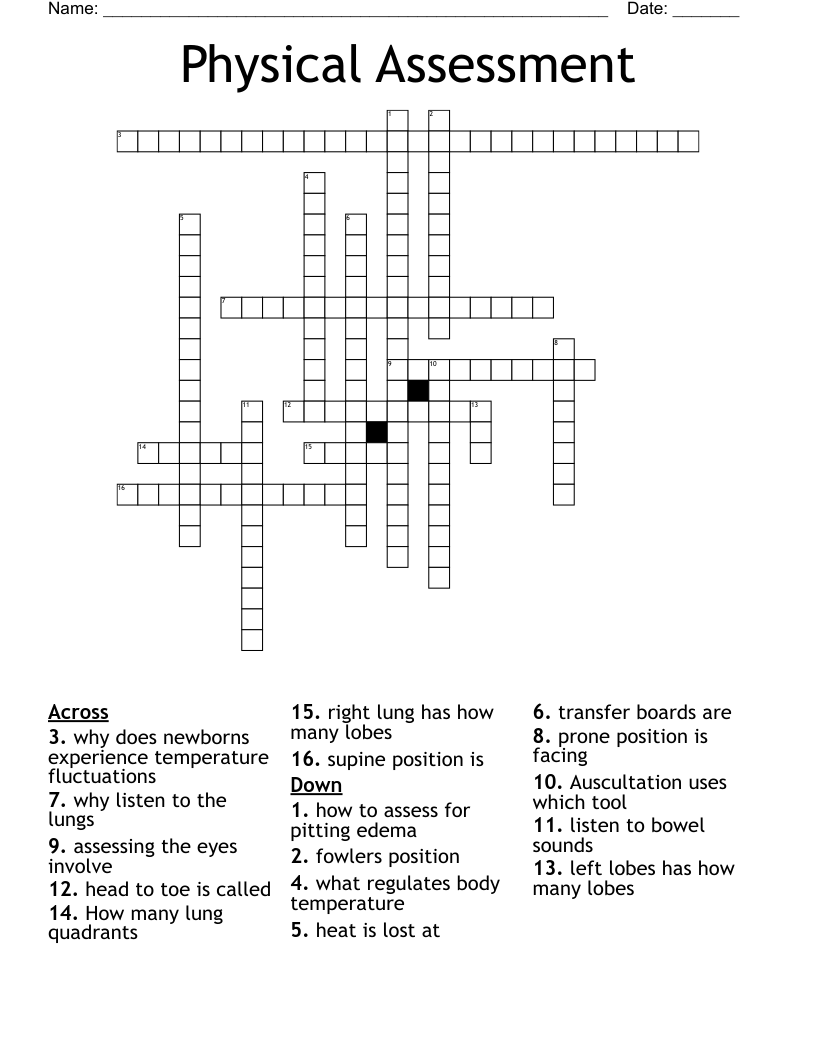 Physical Assessment Crossword