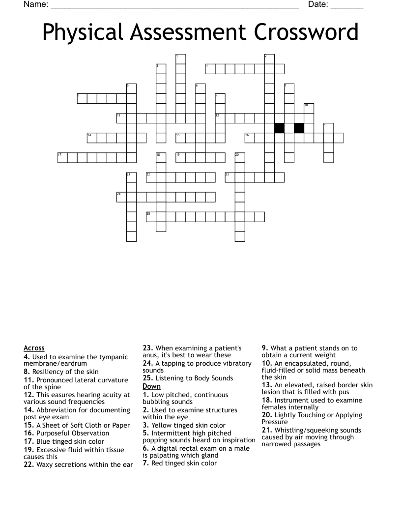 Physical Assessment Crossword