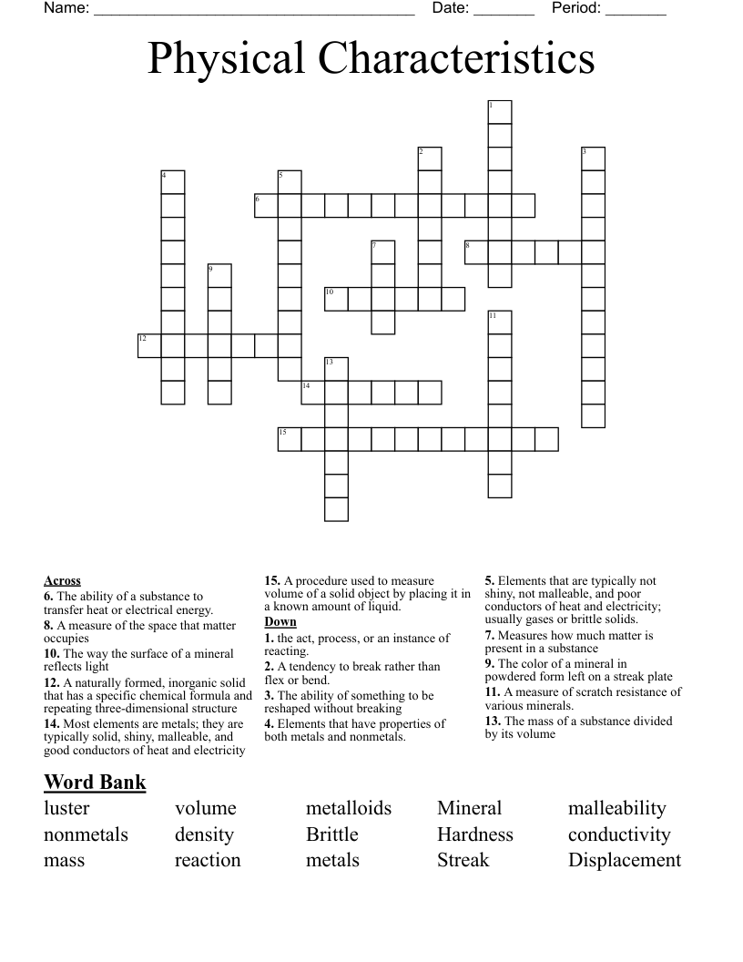 Physical Characteristics Crossword