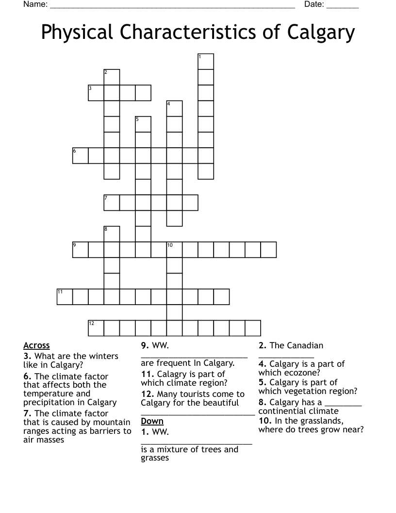 Physical Characteristics of Calgary Crossword