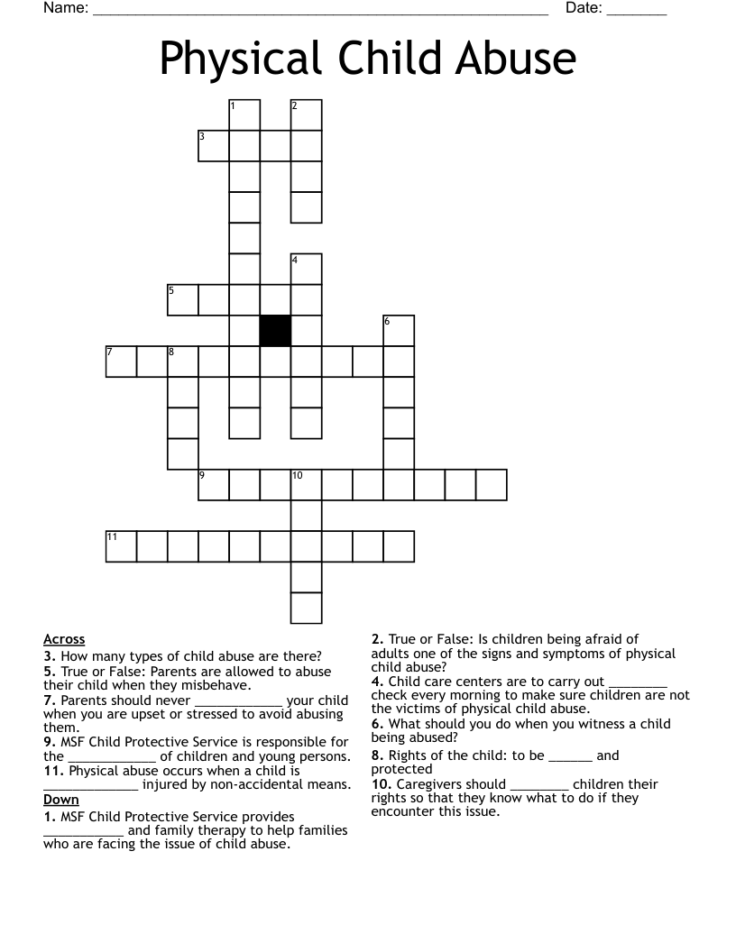 Physical Child Abuse  Crossword