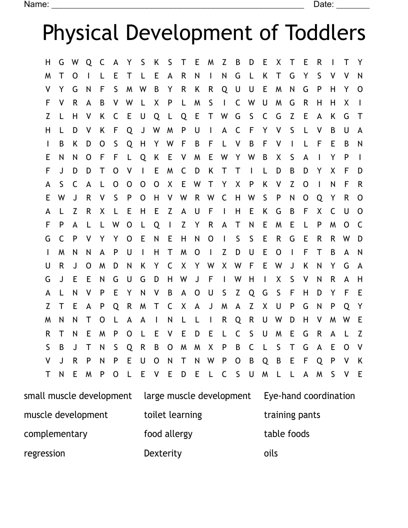 Physical Development of Toddlers Word Search