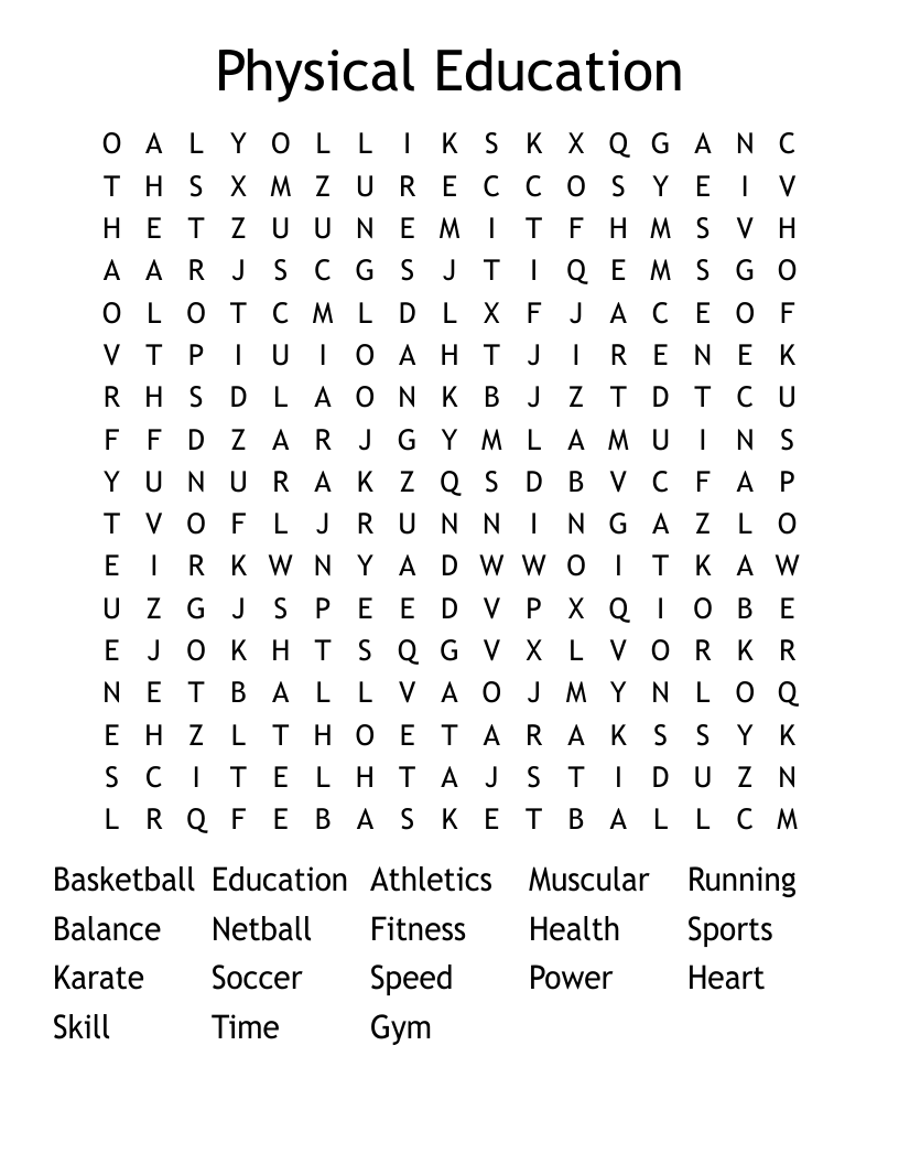 Physical Education Word Search