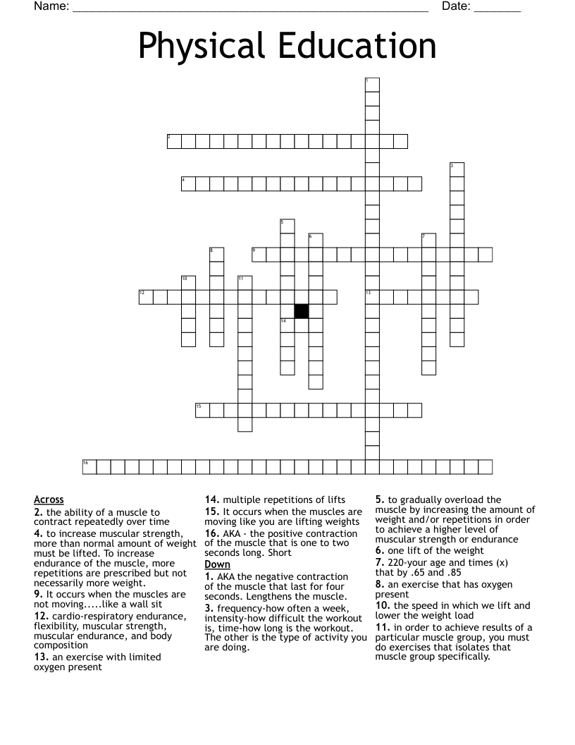 Physical Education Crossword