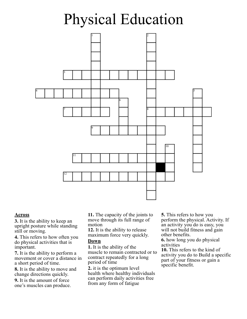 Physical Education Crossword