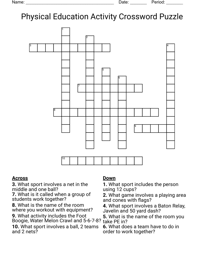 Physical Education Activity Crossword Puzzle
