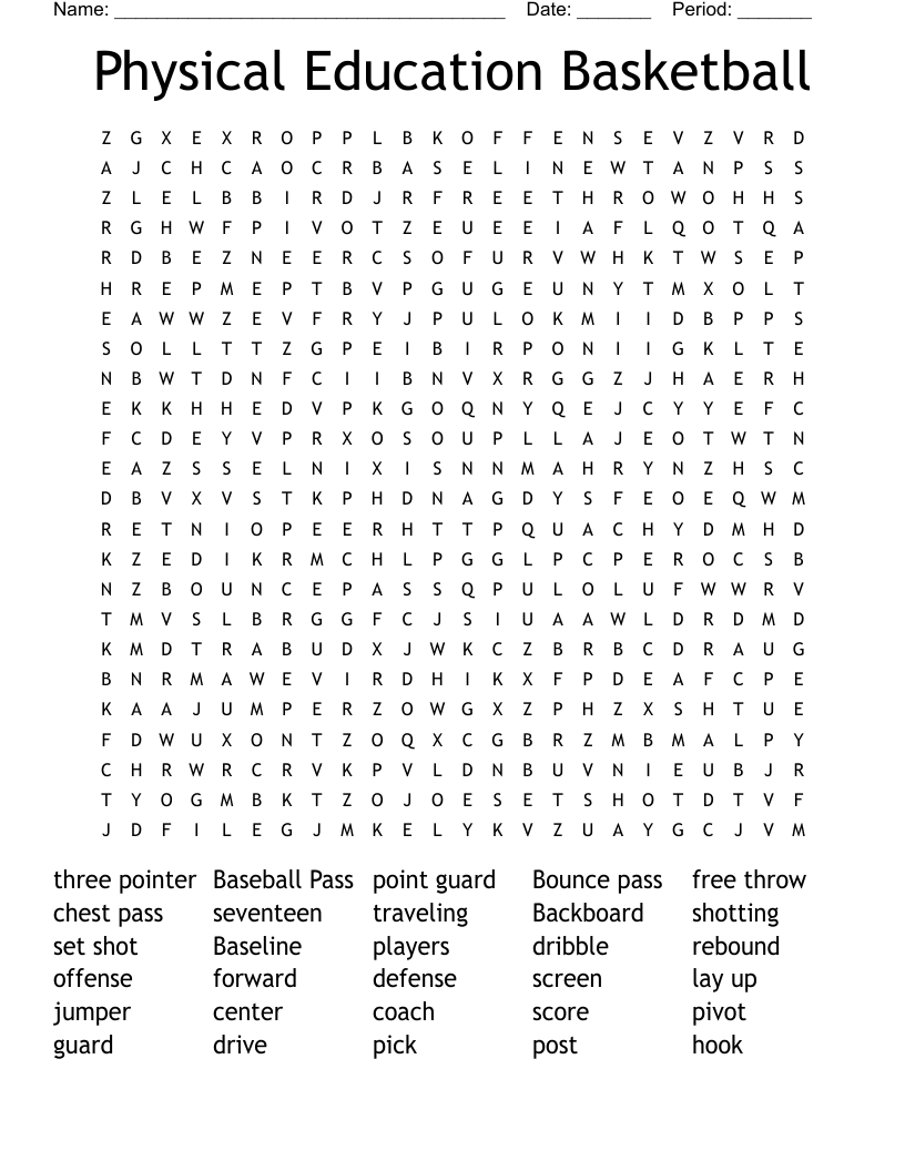 Physical Education Basketball Word Search