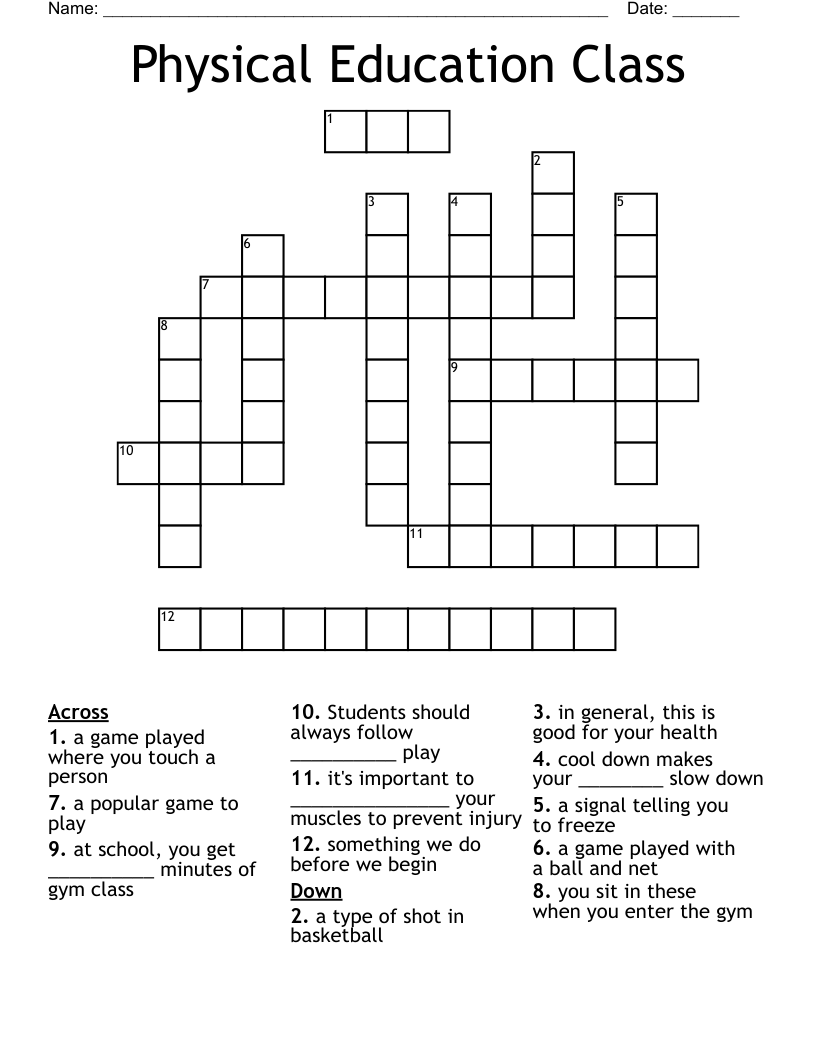 Physical Education Class Crossword