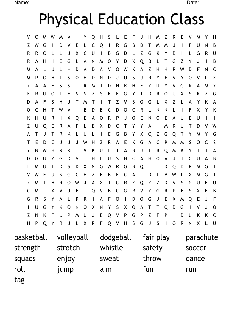 Physical Education Class Word Search