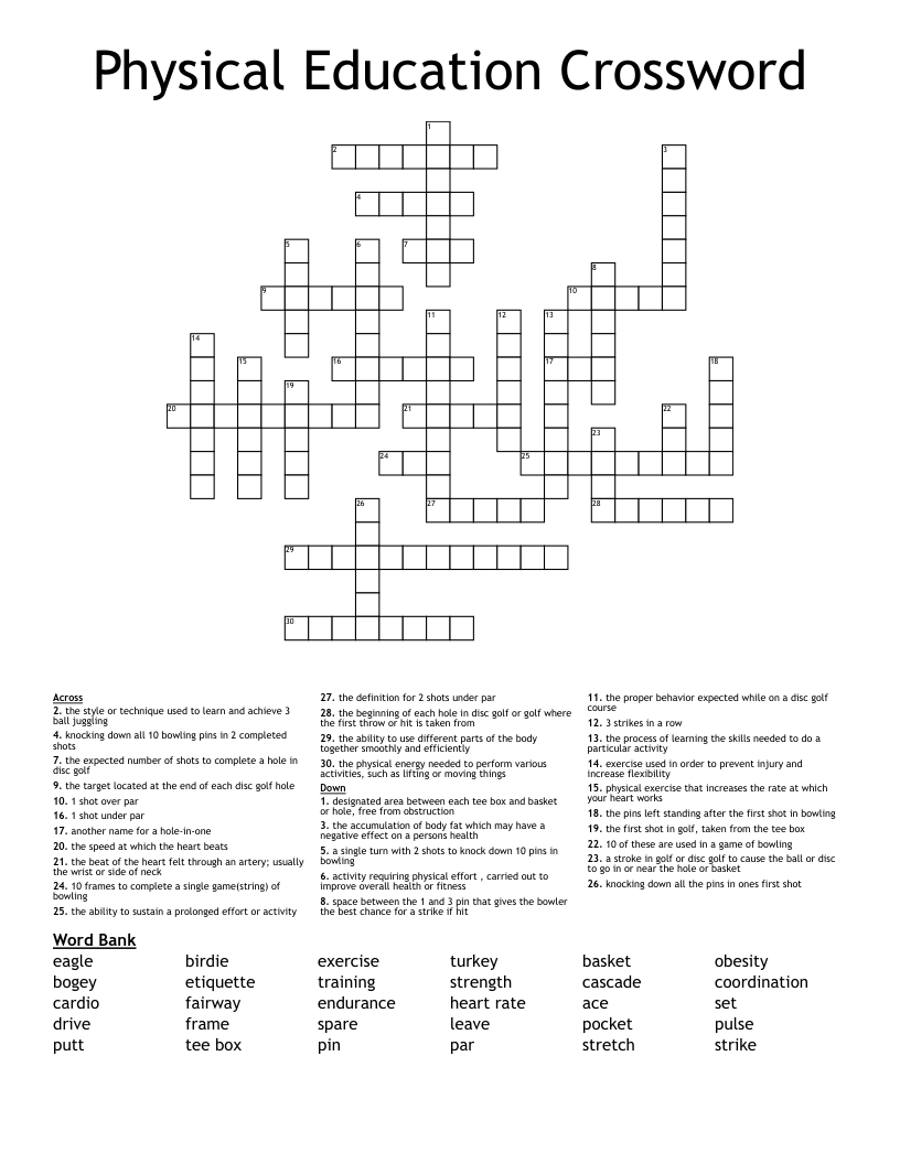 Physical Education Crossword