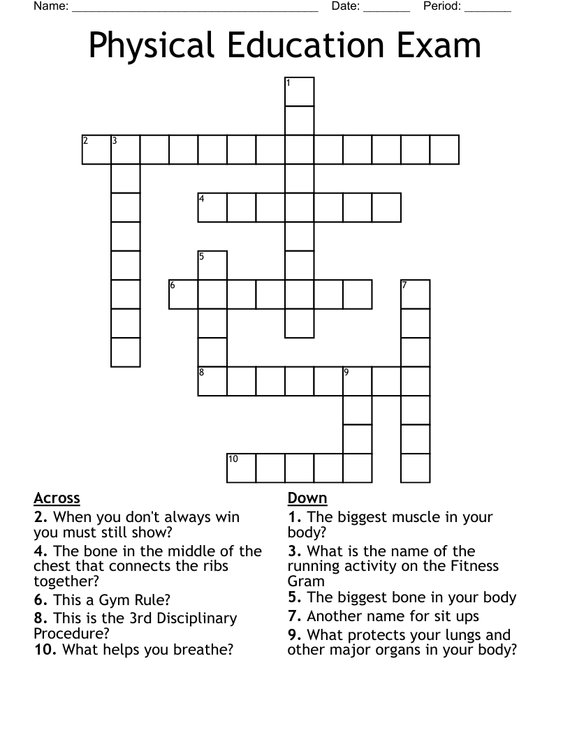 Physical Education Exam Crossword