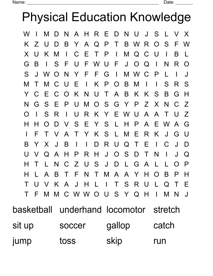Physical Education Knowledge Word Search