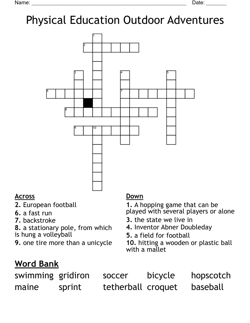 Physical Education Outdoor Adventures Crossword