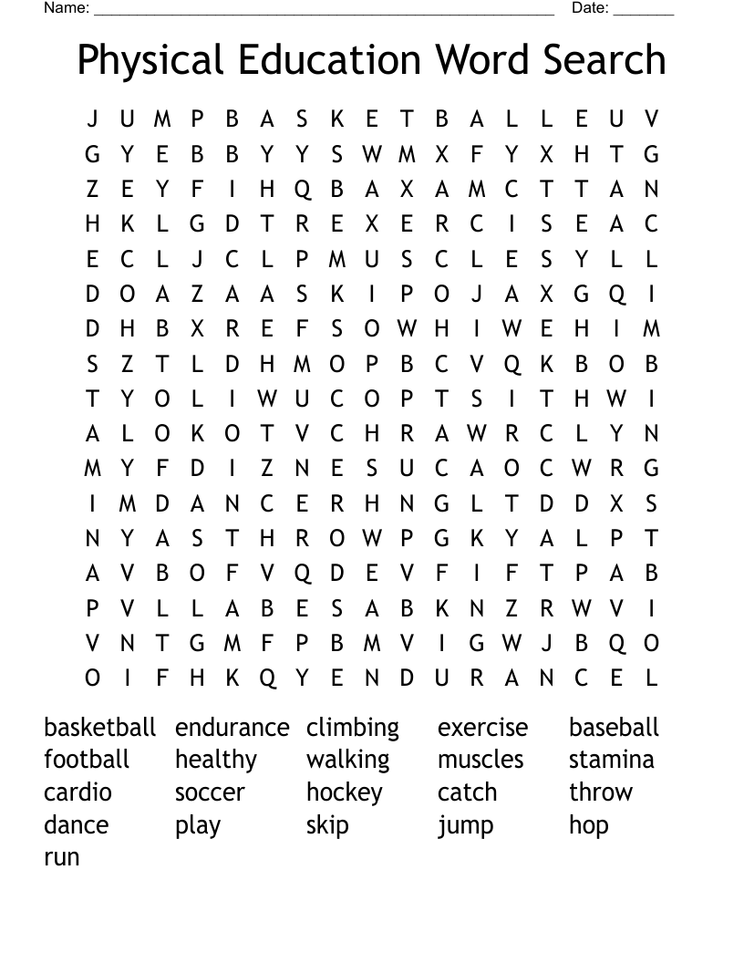 Physical Education Word Search